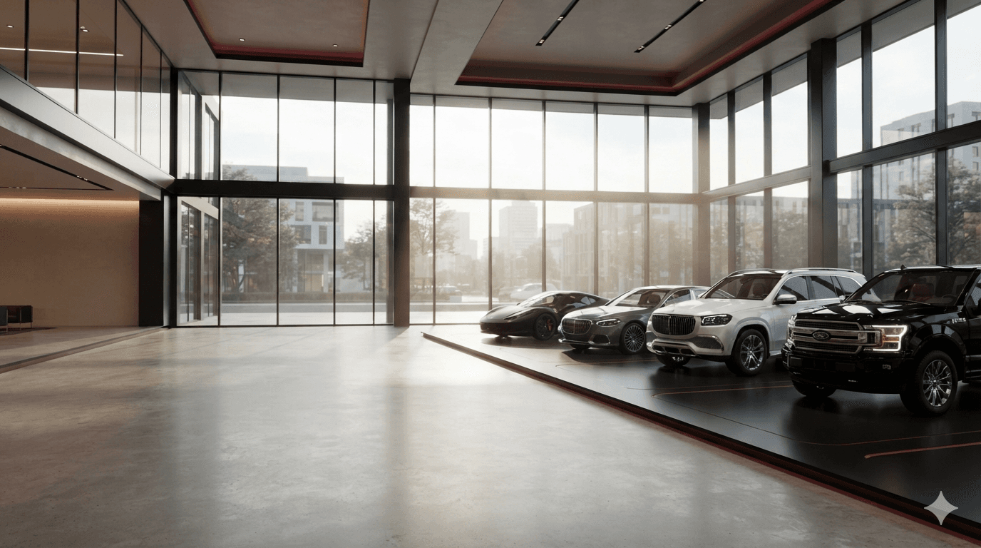 Showroom de Ortega Automotores con vehículos en exhibición